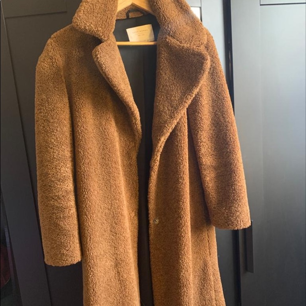 Long brown coat style teddy faux fur